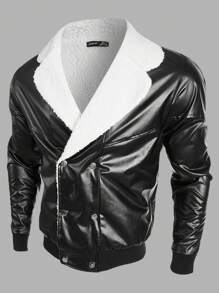 Manfinity VCAY Loose Fit Men Teddy Lined PU Leather Jacket