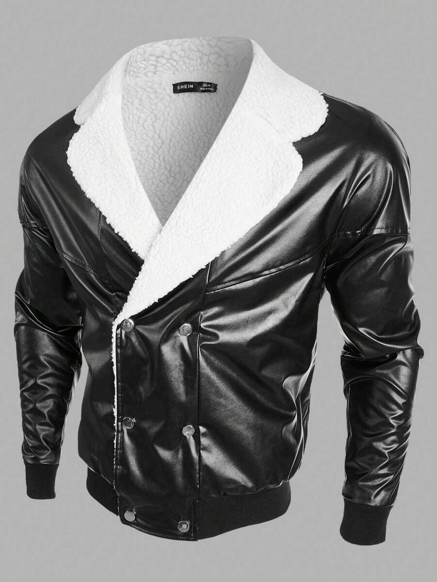 Manfinity VCAY Loose Fit Men Teddy Lined PU Leather Jacket