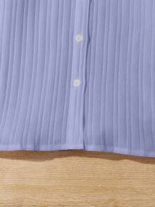 SHEIN 女大童素色前紐扣襯衫 - 淡紫色 - 查看 5