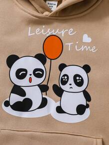 SHEIN 少女熊猫印花休闲卫衣，春秋季 - 卡其色 - 查看 4