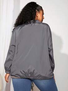 SHEIN CURVE+ Plus Solid Drawstring Hem Jacket - Black - View 2