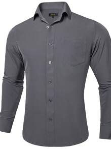 Men Plus Solid Button Up Shirt - Grey - View 3