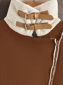 Manfinity 男士1入組毛絨內襯金屬扣環腰帶夾克 - 棕色 - 查看 5