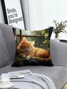 Funda para almohada con estampado de gato decorativo - Multicolor - Ver 1