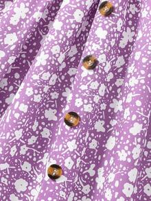 SHEIN 女小童碎花繫腰帶洋裝 - 紫色 - 查看 6