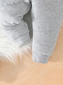 女嬰愛心和標語圖案連帽衫和運動褲 - 灰色 - 查看 4