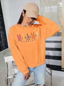 SHEIN Unity 字母刺繡落肩袖運動衫 - 橘色 - 查看 1