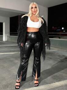 SHEIN SXY 大码流苏边休闲设计开衫 - 黑色 - 查看 5