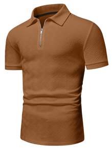 Manfinity Homme Men Quarter Zip Polo Shirt - Brown - View 4