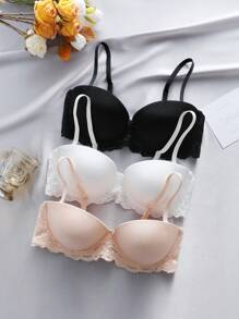 3入組對比色蕾絲有鋼圈內衣 - 彩色 - 查看 3