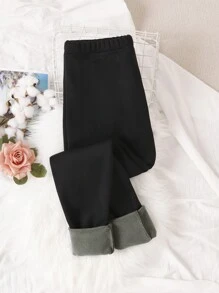 青少年女孩秋冬季加厚保暖内衬打底裤 - 黑色 - 查看 1