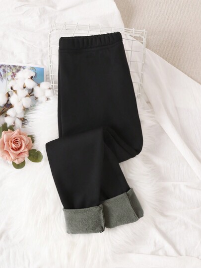 Teen Girls' Thickened Thermal Lined Leggings For Fall And Winter