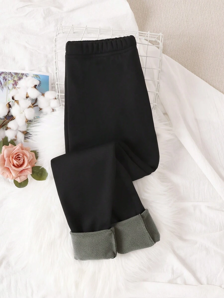 青少年女孩秋冬季加厚保暖内衬打底裤 - 黑色 - 查看 1