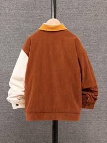 Cậu bé Tween Khối màu Túi có nắp Lót nhiệt Áo khoác vải nhung Không có áo len - Màu Khaki - Xem 2