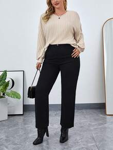 SHEIN Essnce Hơn Thả vai Đồ đan Ribbed Áo thun - Màu be - Xem 3