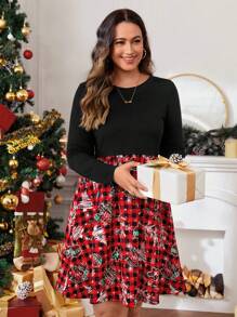 SHEIN LUNE 大碼聖誕圖案A字洋裝 - 彩色 - 查看 6