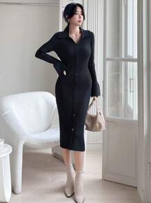 DAZY Ribbed Knit Button Front Sweater Dress