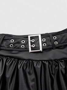 ROMWE PUNK 双色索环扣腰带 PU 皮革短裙，学校 - 彩色 - 查看 3