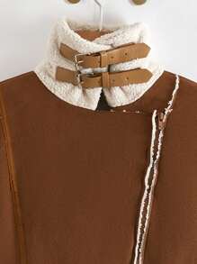 SHEIN Unity 1pc Teddy Lined Buckle Detail Jacket - Brown - View 3
