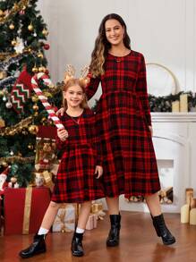 SHEIN LUNE Christmas Plus Plaid Print A-Line Dress - Multicolor - View 5