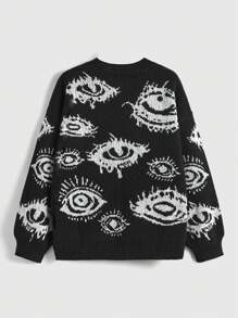 ROMWE Grunge Punk Pullover mit Auge Muster, Drop Shoulder