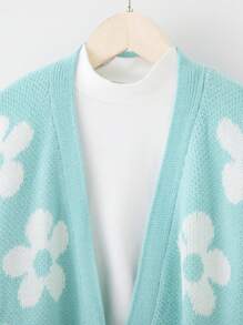 Teen Girl Floral Pattern Drop Shoulder Duster Cardigan Without Tee - Green - View 3