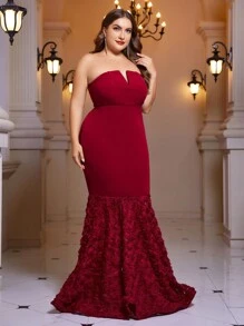 SHEIN Belle 勃艮第红色加贴花美人鱼下摆管礼服 - 酒紅色 - 查看 6