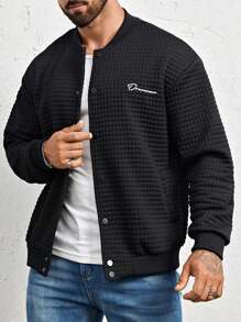 Manfinity Homme 男款字母圖案鈕扣式下肩棒球外套 - 黑色 - 查看 6