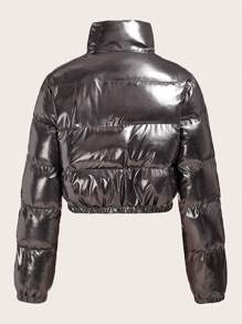 SHEIN ICON Women'S Metallic Colored Padded Coat - Silver - View 3