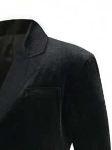 Manfinity AFTRDRK Men Single Breasted Velvet Blazer & Straight Leg Pants - Black - View 5