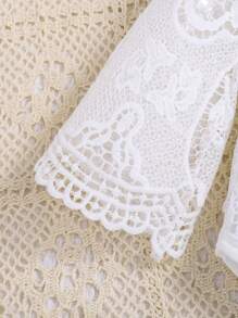 Baby Girl Contrast Lace Bodysuit & Ripped Frayed Jeans - White - View 3