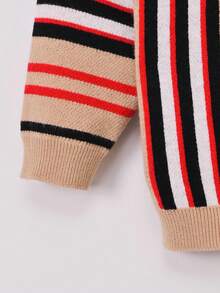 SHEIN 女小童塊狀條紋圖案小高領套頭毛衣 - 彩色 - 查看 5