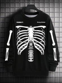Manfinity LEGND 男士骷髏&標語圖案運動衫 - 黑色 - 查看 4