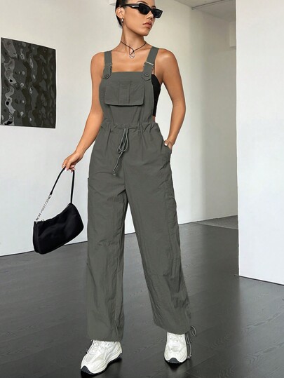 SHEIN EZwear Mono overol con bolsillo con solapa de cintura con cordón