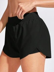SHEIN Sports 2 In 1 Tulip Hem Athletic Shorts - Black - View 1