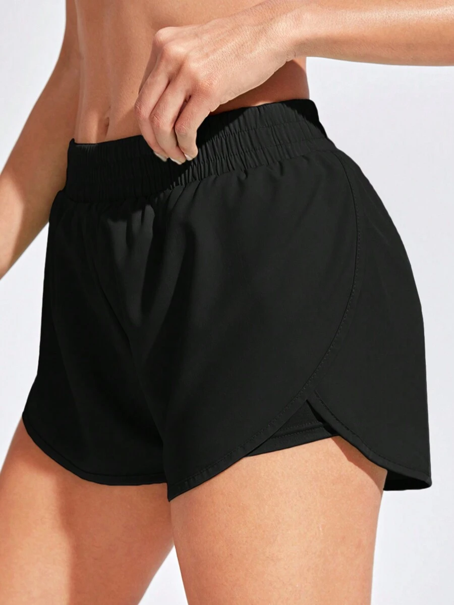 SHEIN Sports 2 In 1 Tulip Hem Athletic Shorts - Black - View 1