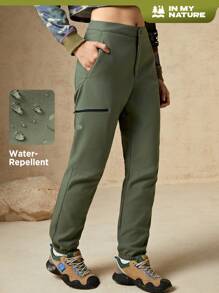 In My Nature Graphic Zip Pocket Pants Hiking Women Clothes - Army Green - View 1