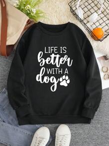 SHEIN EZwear Hơn Đồ họa Khẩu hiệu Áo nỉ - màu đen - Xem 4