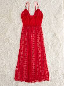 Snug Zone Camisón largo de vestido con estampado de corazón en malla - Rojo - Ver 2