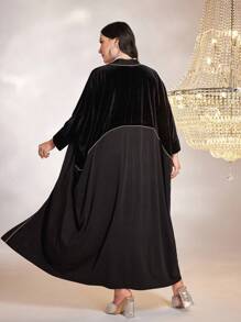 Al Najma 大碼拼接滾邊蝙蝠袖阿拉伯罩袍 - 黑色 - 查看 2