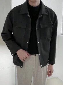 Manfinity Homme 男士翻蓋口袋落肩袖夾克 - 黑色 - 查看 1