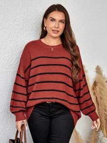 EMERY ROSE Suéter de hombros caídos con estampado de rayas para otoño/invierno en talla grande - Multicolor - Ver 5