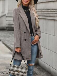 Chiquease 人字形圖案雙排釦花呢外套 - 棕色 - 查看 6