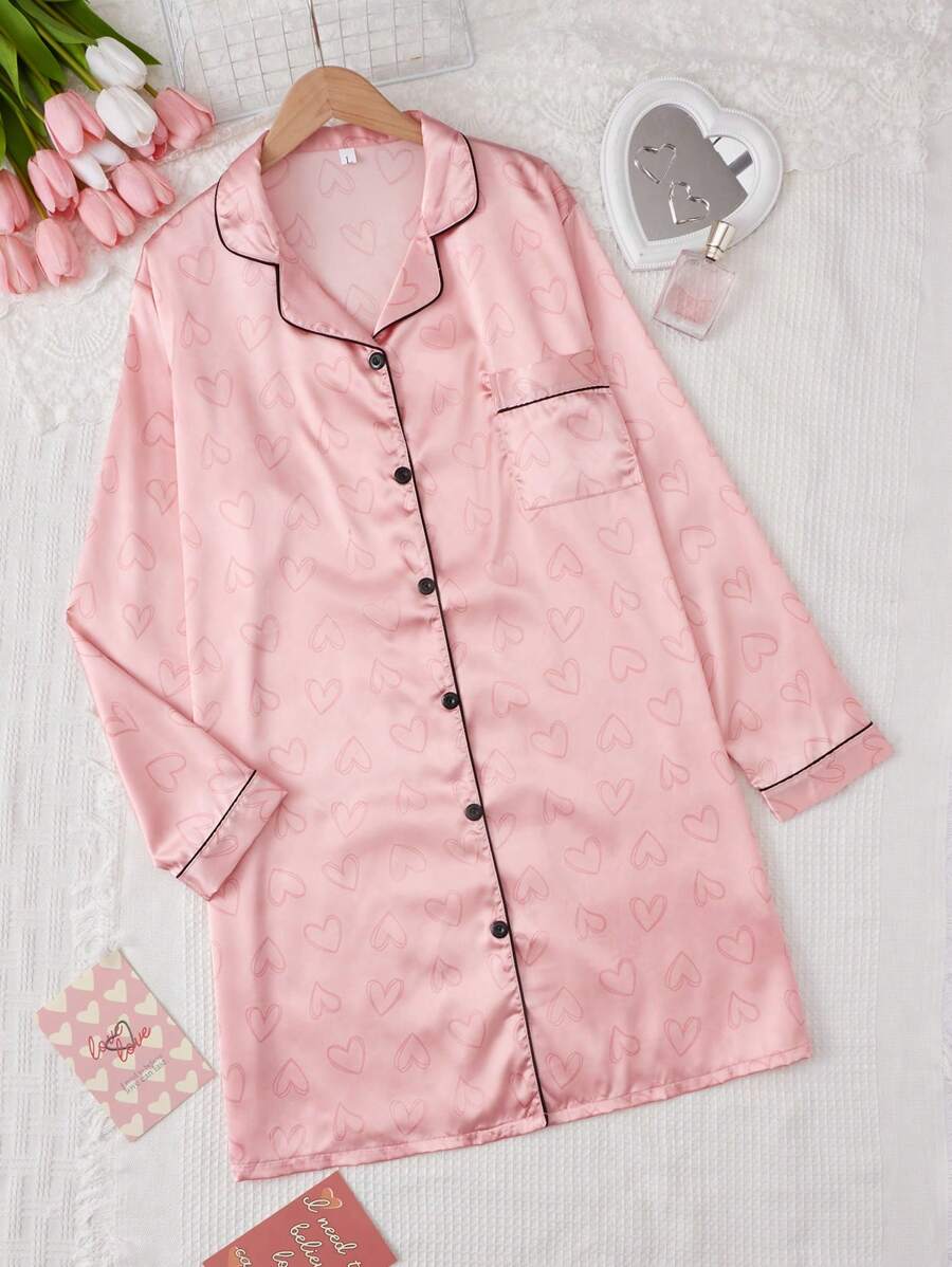 In Trái tim Xa ten Váy ngủ - Hồng - Xem 1