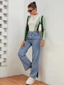 SHEIN Essnce 撞色小高領T恤 - 彩色 - 查看 4