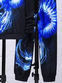 SHEIN 男大童鳳凰印花連帽衫和運動褲 - 黑色 - 查看 4