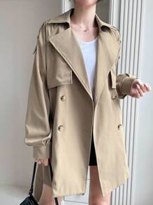 DAZY Raglan Sleeve Double Breasted Belted Trench Coat - Brown - View 4