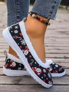 Women's Christmas Santa Claus Casual Sports Shoes - Black - View 4