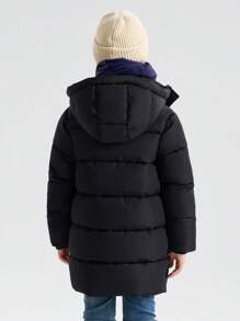 SOLOCOTE Tween Boys' Padded Coat With Chin Zipper Protection, Two Side Pockets, Heat Reflective Lining, Non-Detachable Hood, Stand Collar Design To Protect Neck From Cold - Black - View 4