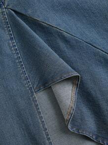 SHEIN MOD Ruffle Trim Split Thigh Tube Denim Dress - Medium Wash - View 3